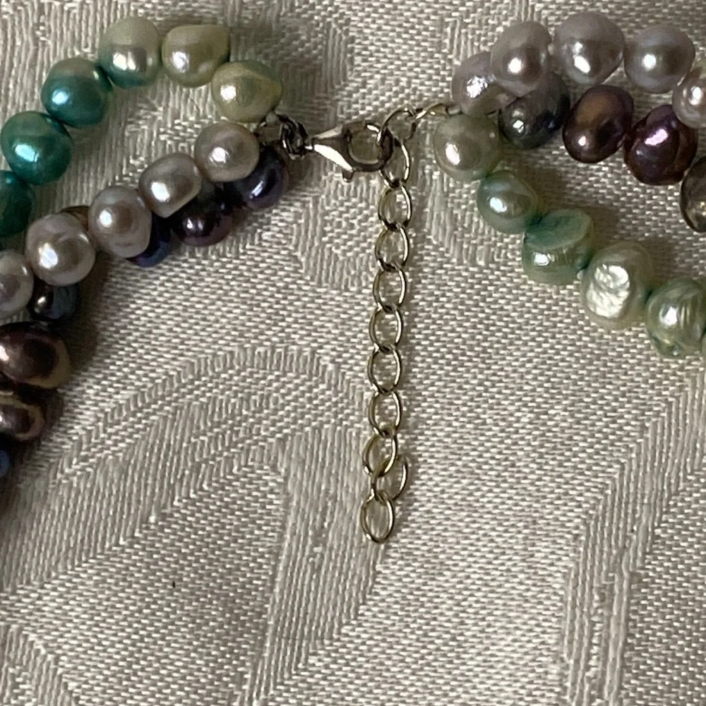 Sterling Silver Triple Strand Multi Colored Pearl Necklace - Picture 4 of 6